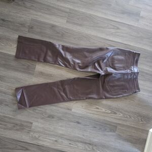 Express Brown Faux Leather Straight Pants In Size 10 Long